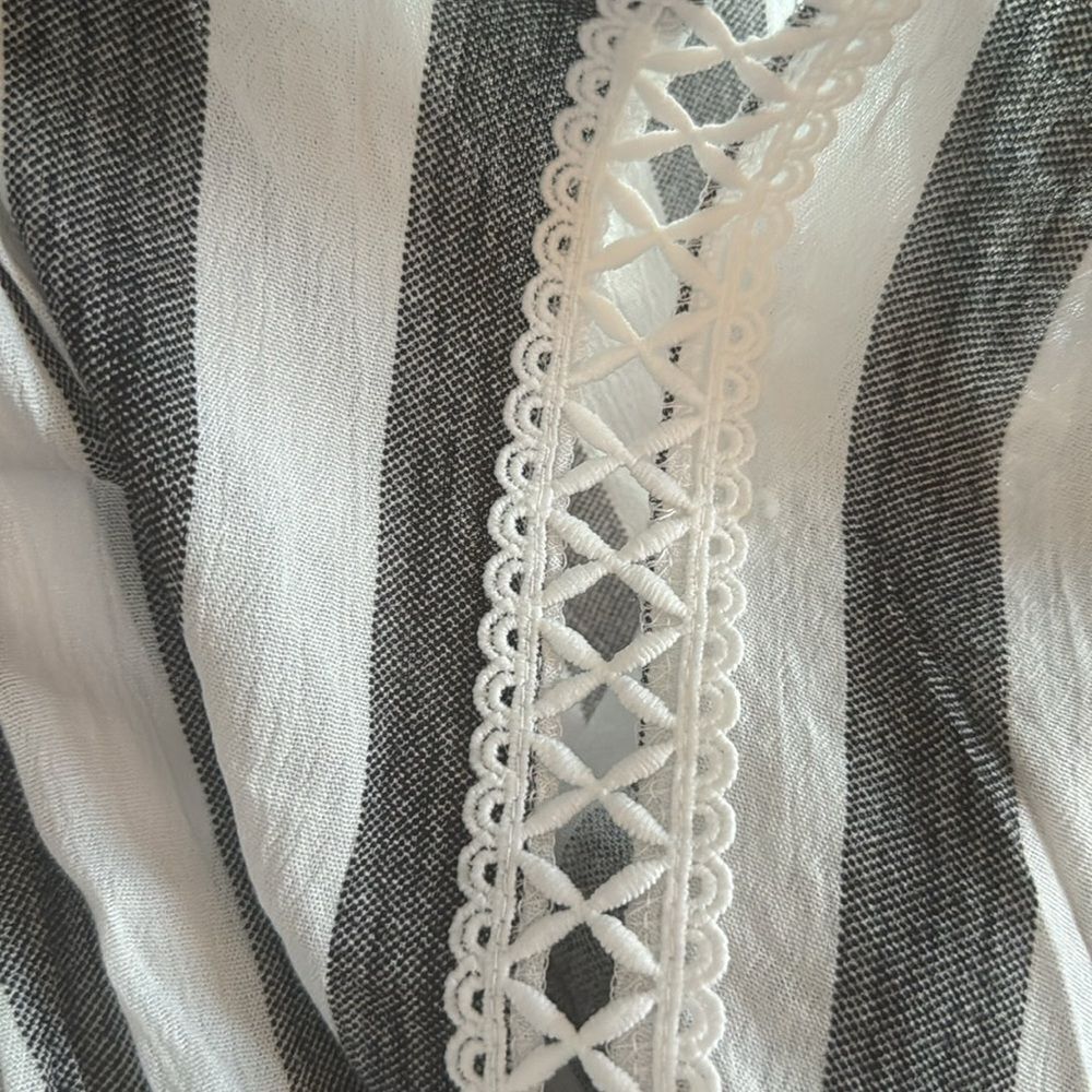 ANDTHEWHY black/white stripe open lace accent bishop sleeve flowy boho top. NWT. - Picture 9 of 13